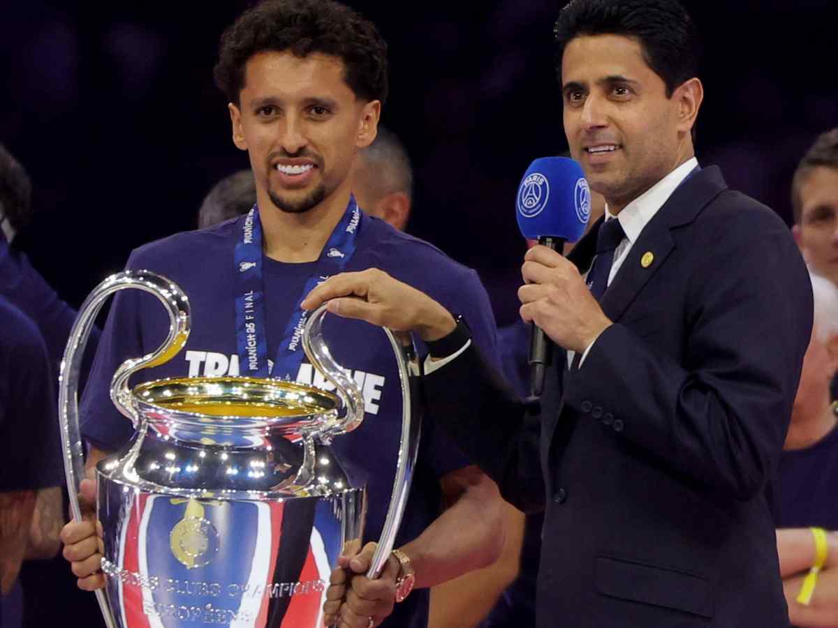 Marquinhos e Al Khelaifi con la Champions League